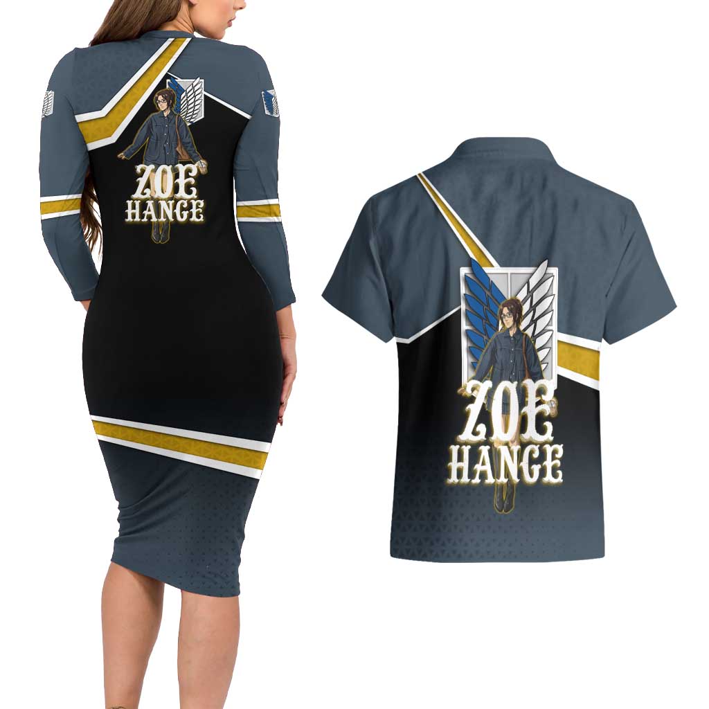 Zoe Hange Attack on Titan Couples Matching Long Sleeve Bodycon Dress and Hawaiian Shirt Anime Urban Chic Illustration