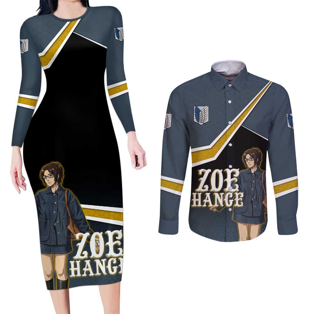 Zoe Hange Attack on Titan Couples Matching Long Sleeve Bodycon Dress and Long Sleeve Button Shirt Anime Urban Chic Illustration