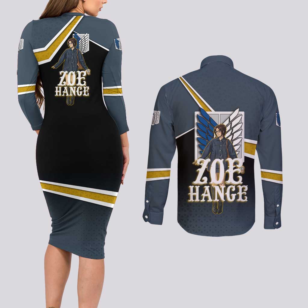 Zoe Hange Attack on Titan Couples Matching Long Sleeve Bodycon Dress and Long Sleeve Button Shirt Anime Urban Chic Illustration