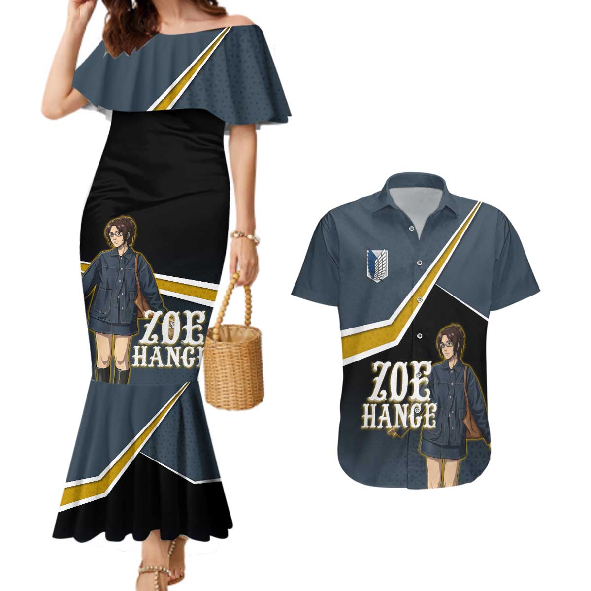 Zoe Hange Attack on Titan Couples Matching Mermaid Dress and Hawaiian Shirt Anime Urban Chic Illustration