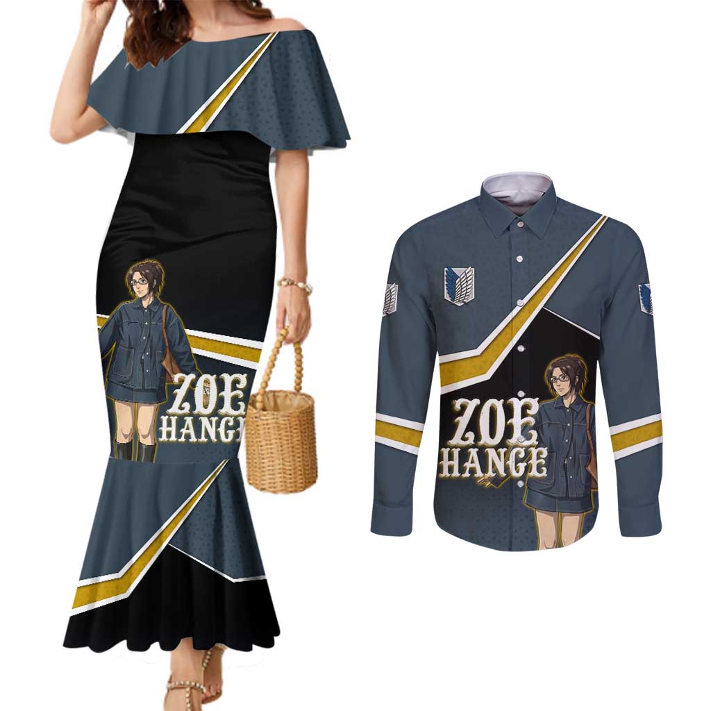 Zoe Hange Attack on Titan Couples Matching Mermaid Dress and Long Sleeve Button Shirt Anime Urban Chic Illustration