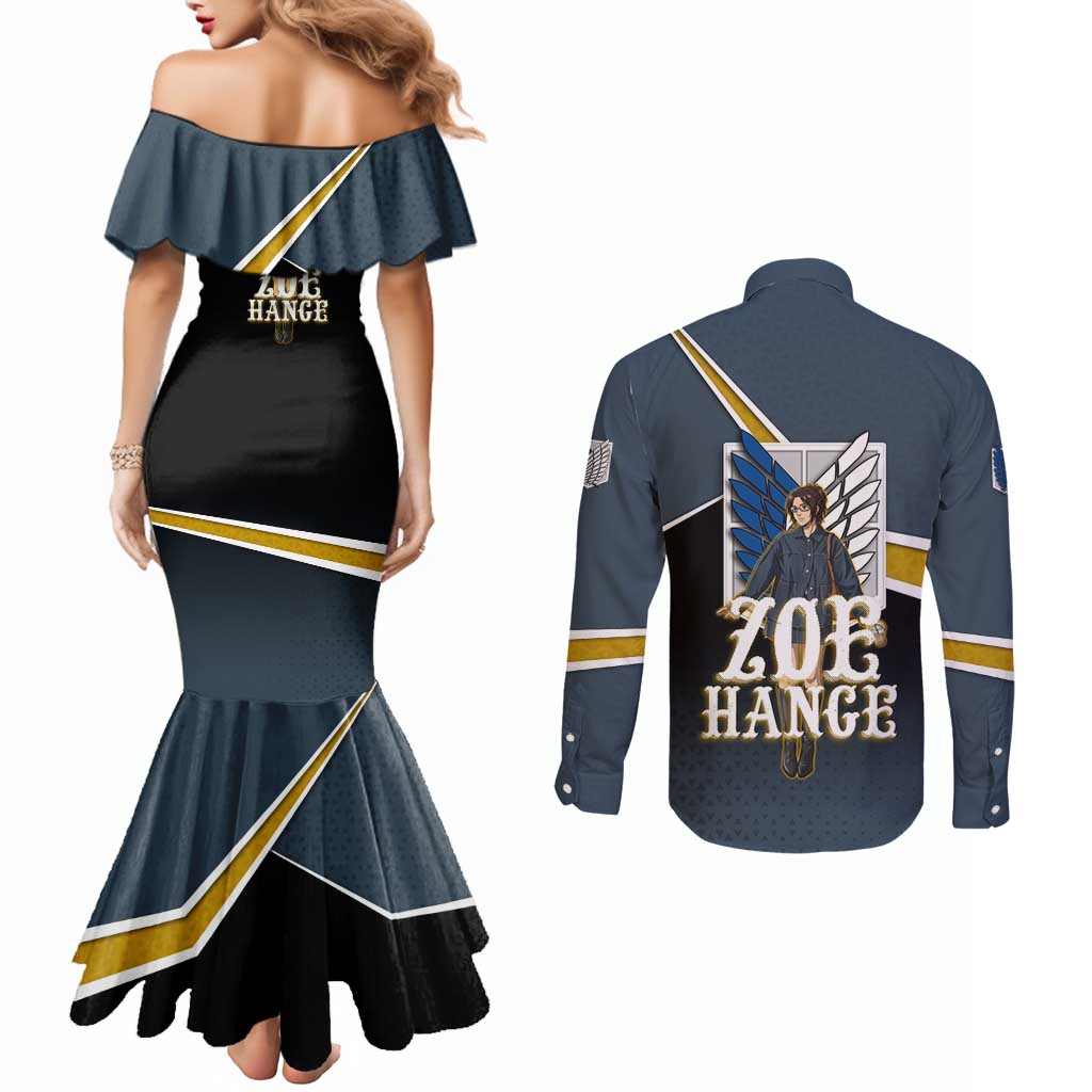 Zoe Hange Attack on Titan Couples Matching Mermaid Dress and Long Sleeve Button Shirt Anime Urban Chic Illustration