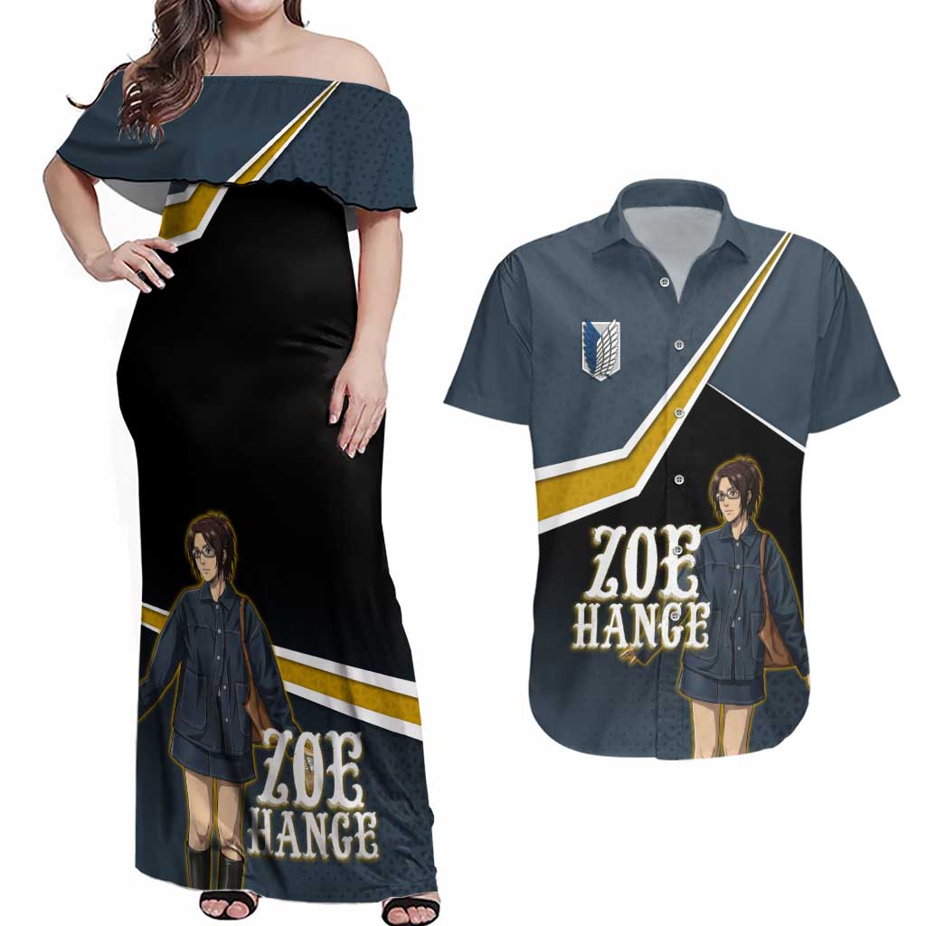Zoe Hange Attack on Titan Couples Matching Off Shoulder Maxi Dress and Hawaiian Shirt Anime Urban Chic Illustration