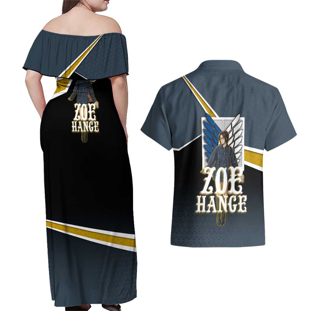 Zoe Hange Attack on Titan Couples Matching Off Shoulder Maxi Dress and Hawaiian Shirt Anime Urban Chic Illustration
