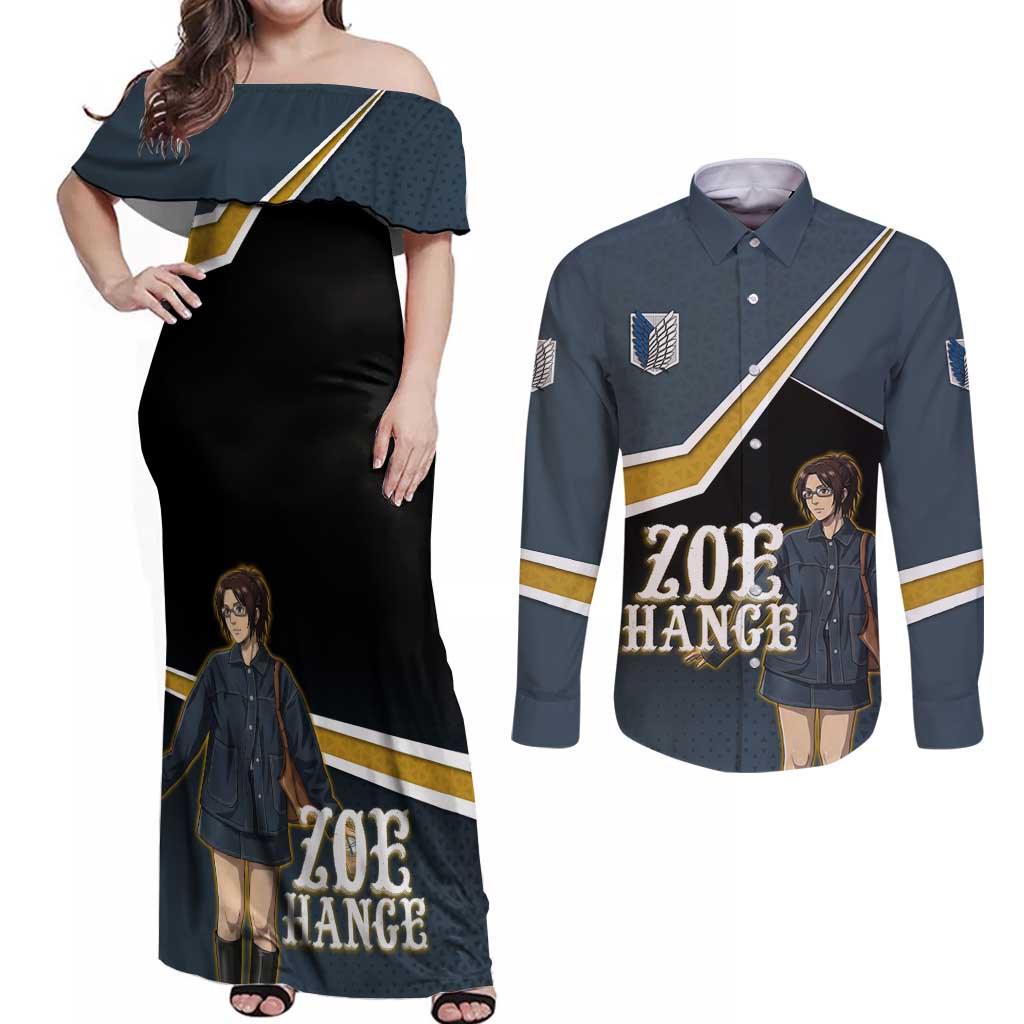 Zoe Hange Attack on Titan Couples Matching Off Shoulder Maxi Dress and Long Sleeve Button Shirt Anime Urban Chic Illustration