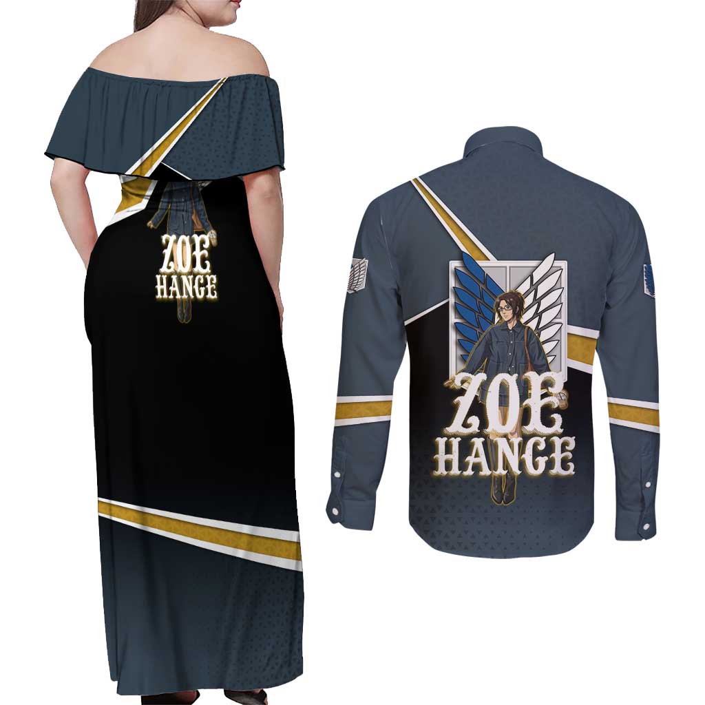 Zoe Hange Attack on Titan Couples Matching Off Shoulder Maxi Dress and Long Sleeve Button Shirt Anime Urban Chic Illustration