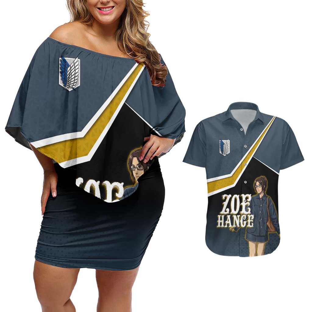 Zoe Hange Attack on Titan Couples Matching Off Shoulder Short Dress and Hawaiian Shirt Anime Urban Chic Illustration