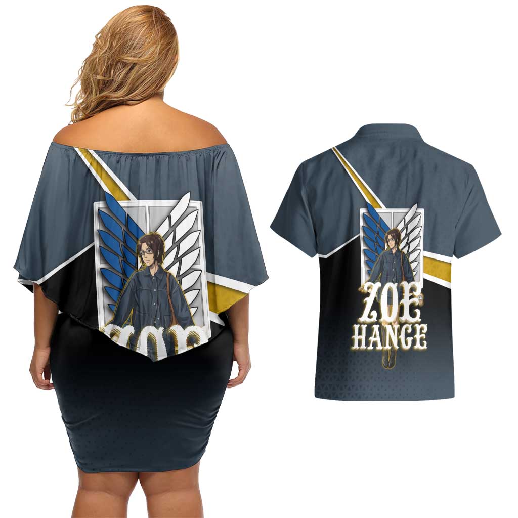 Zoe Hange Attack on Titan Couples Matching Off Shoulder Short Dress and Hawaiian Shirt Anime Urban Chic Illustration