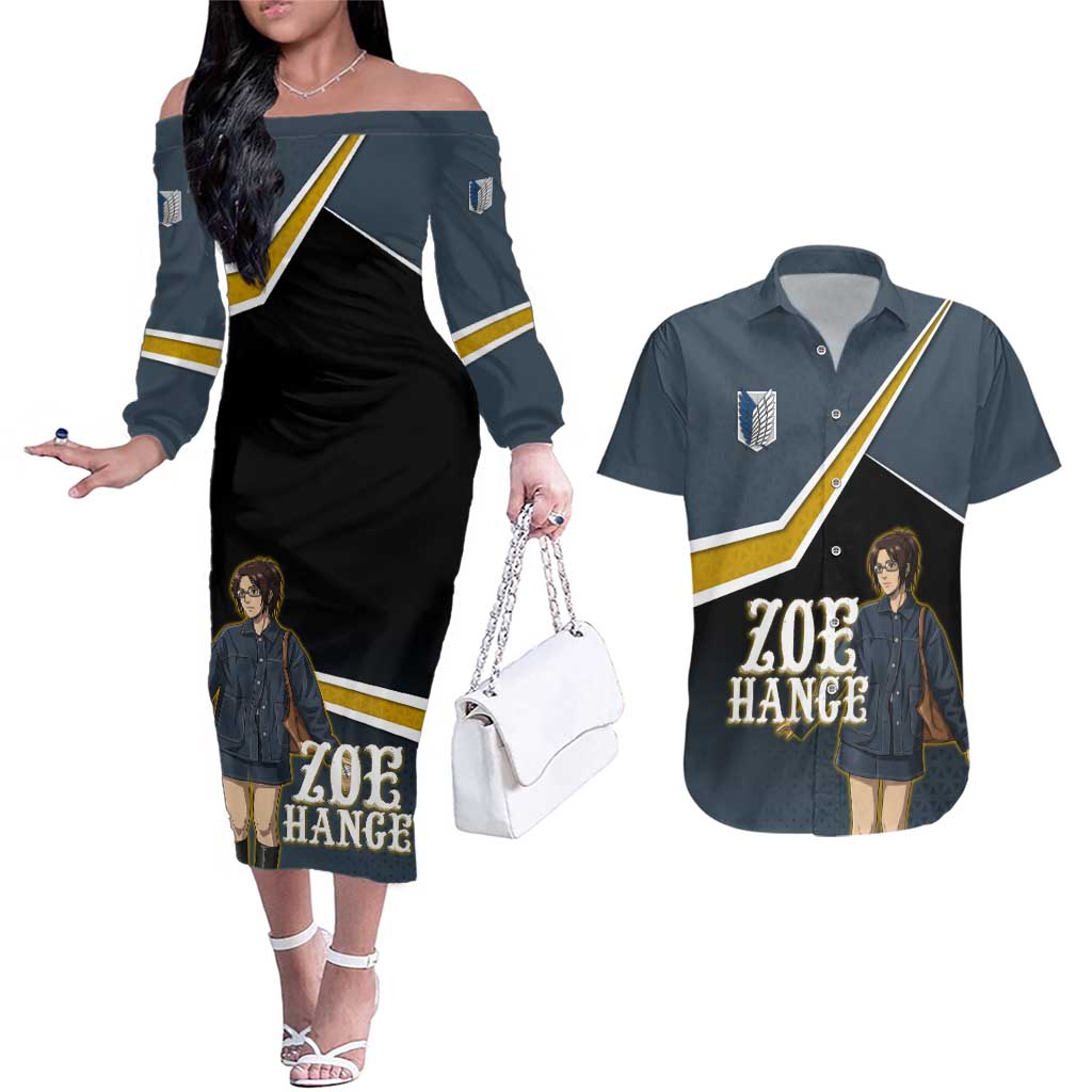Zoe Hange Attack on Titan Couples Matching Off The Shoulder Long Sleeve Dress and Hawaiian Shirt Anime Urban Chic Illustration