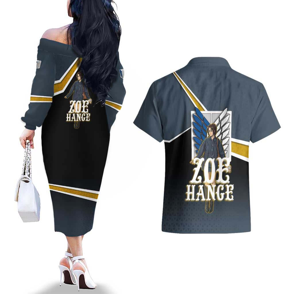 Zoe Hange Attack on Titan Couples Matching Off The Shoulder Long Sleeve Dress and Hawaiian Shirt Anime Urban Chic Illustration