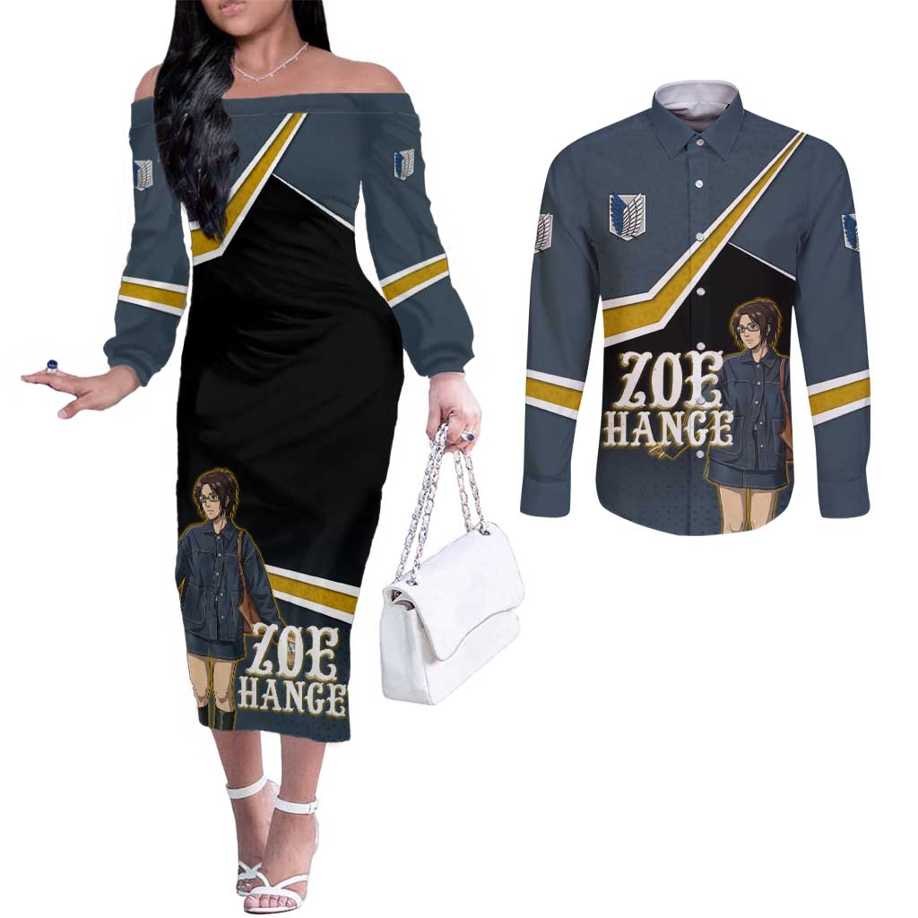 Zoe Hange Attack on Titan Couples Matching Off The Shoulder Long Sleeve Dress and Long Sleeve Button Shirt Anime Urban Chic Illustration