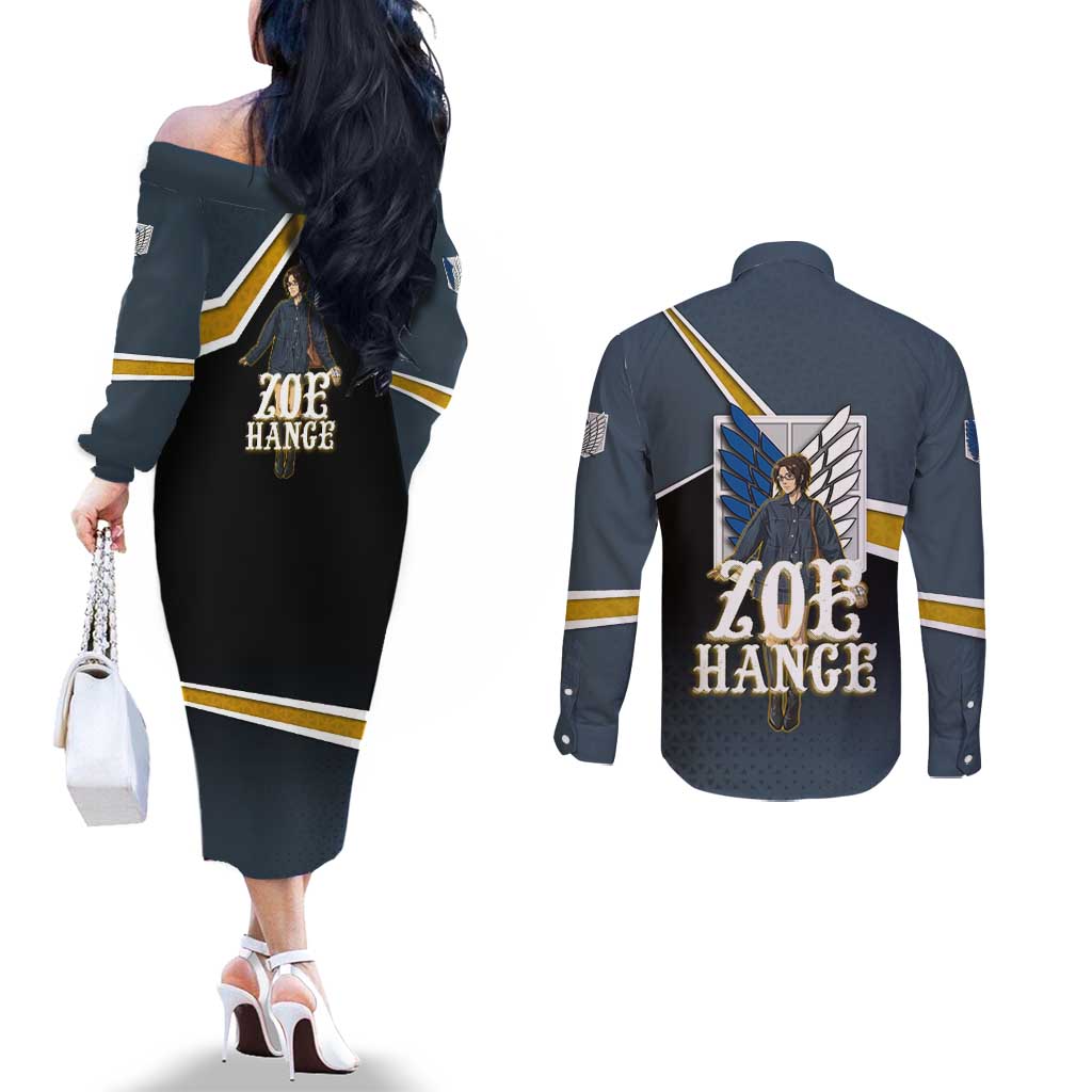 Zoe Hange Attack on Titan Couples Matching Off The Shoulder Long Sleeve Dress and Long Sleeve Button Shirt Anime Urban Chic Illustration