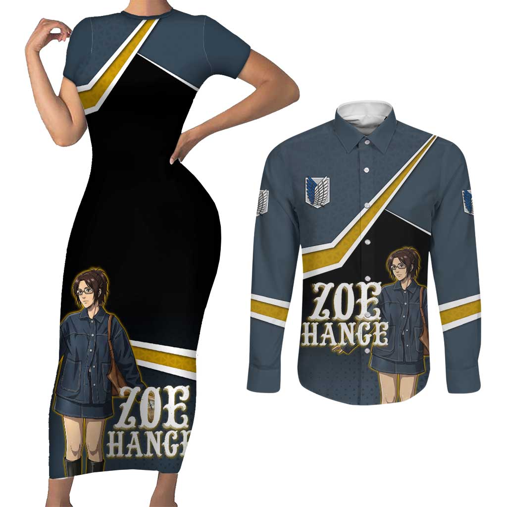 Zoe Hange Attack on Titan Couples Matching Short Sleeve Bodycon Dress and Long Sleeve Button Shirt Anime Urban Chic Illustration