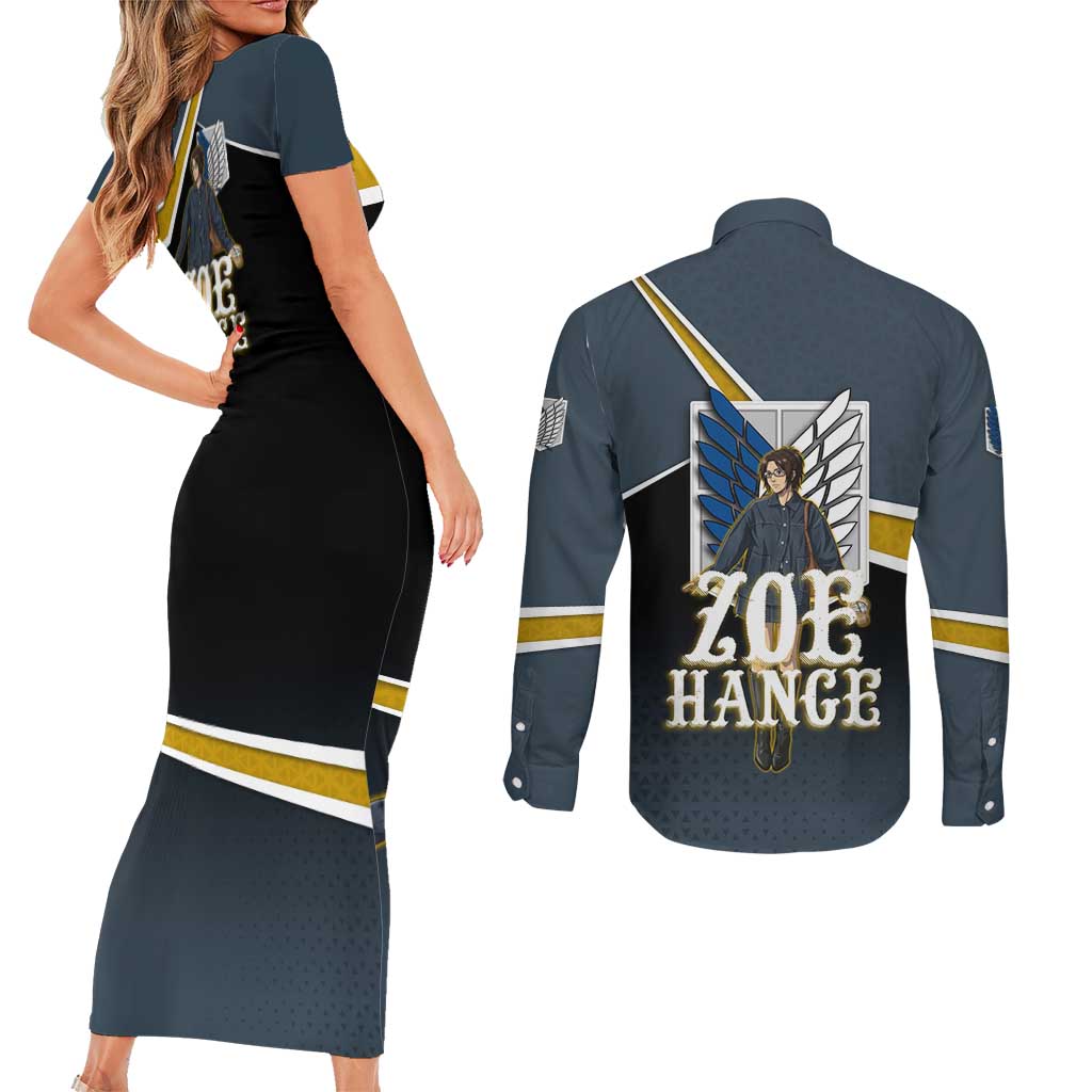 Zoe Hange Attack on Titan Couples Matching Short Sleeve Bodycon Dress and Long Sleeve Button Shirt Anime Urban Chic Illustration