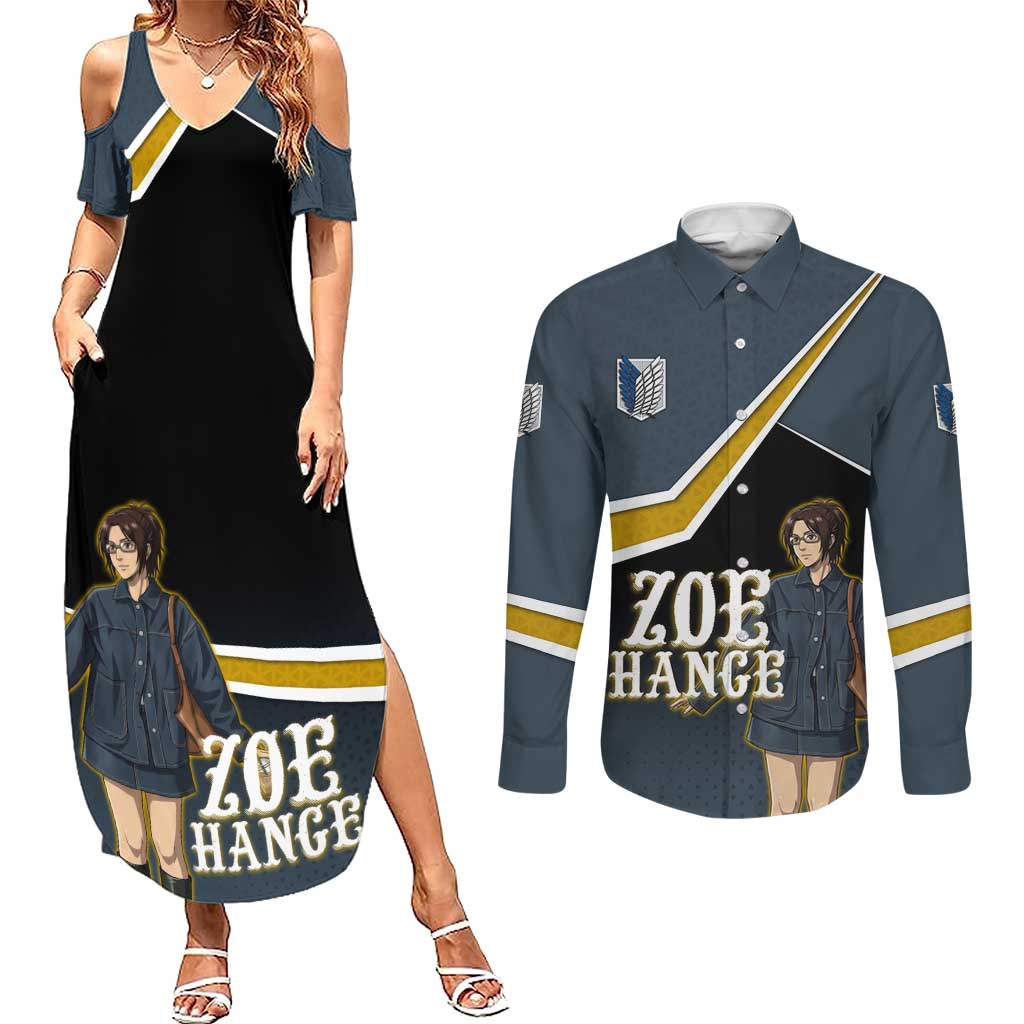 Zoe Hange Attack on Titan Couples Matching Summer Maxi Dress and Long Sleeve Button Shirt Anime Urban Chic Illustration