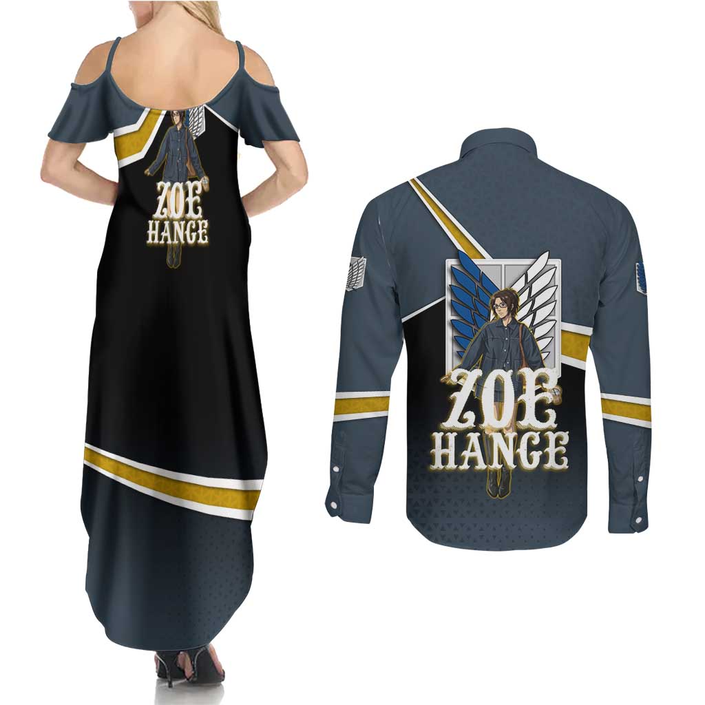 Zoe Hange Attack on Titan Couples Matching Summer Maxi Dress and Long Sleeve Button Shirt Anime Urban Chic Illustration