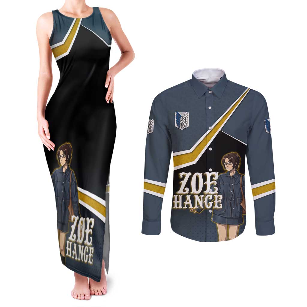 Zoe Hange Attack on Titan Couples Matching Tank Maxi Dress and Long Sleeve Button Shirt Anime Urban Chic Illustration