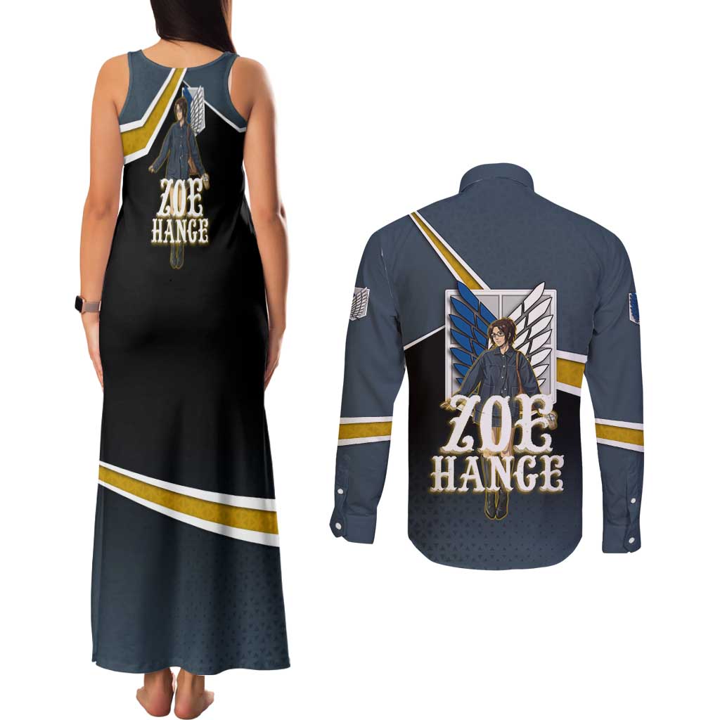 Zoe Hange Attack on Titan Couples Matching Tank Maxi Dress and Long Sleeve Button Shirt Anime Urban Chic Illustration
