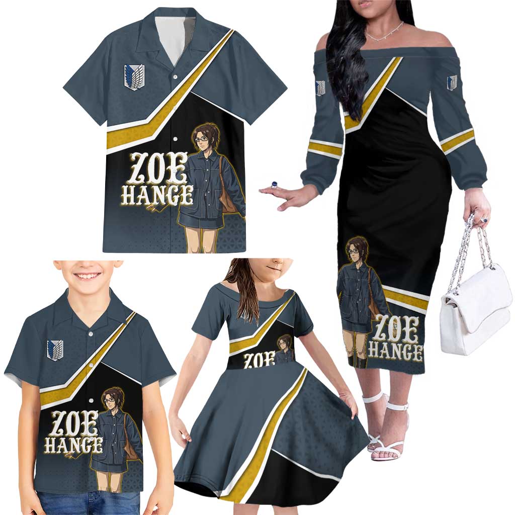 Zoe Hange Attack on Titan Family Matching Off The Shoulder Long Sleeve Dress and Hawaiian Shirt Anime Urban Chic Illustration