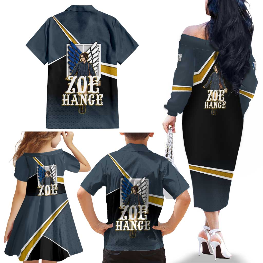 Zoe Hange Attack on Titan Family Matching Off The Shoulder Long Sleeve Dress and Hawaiian Shirt Anime Urban Chic Illustration