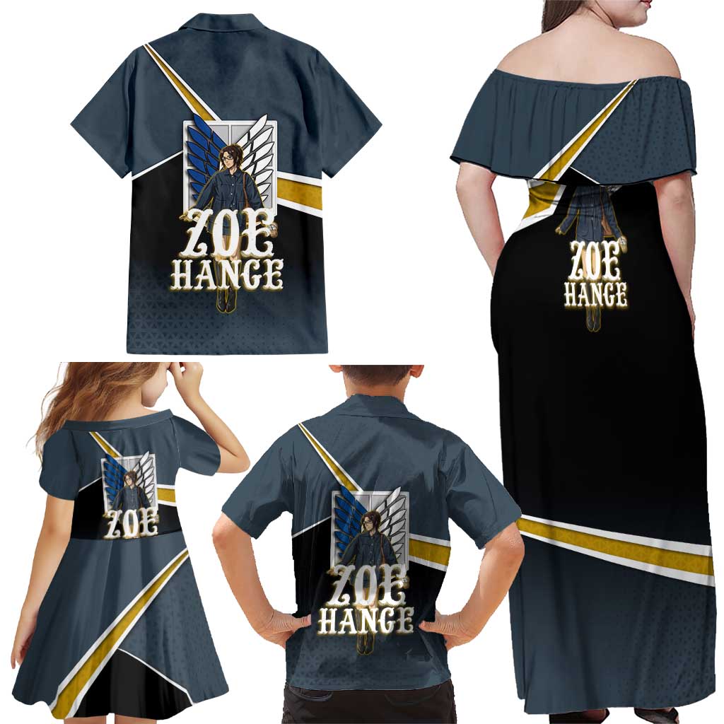 Zoe Hange Attack on Titan Family Matching Off Shoulder Maxi Dress and Hawaiian Shirt Anime Urban Chic Illustration