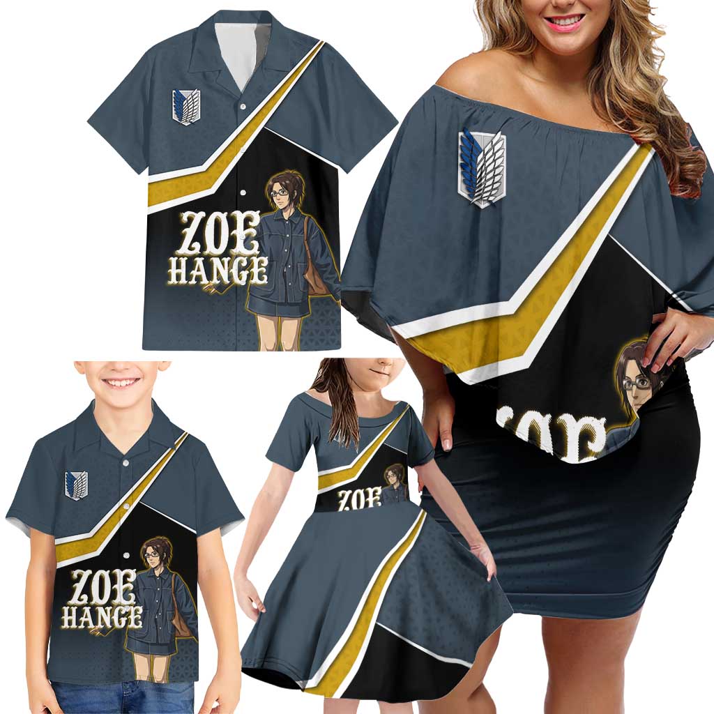 Zoe Hange Attack on Titan Family Matching Off Shoulder Short Dress and Hawaiian Shirt Anime Urban Chic Illustration