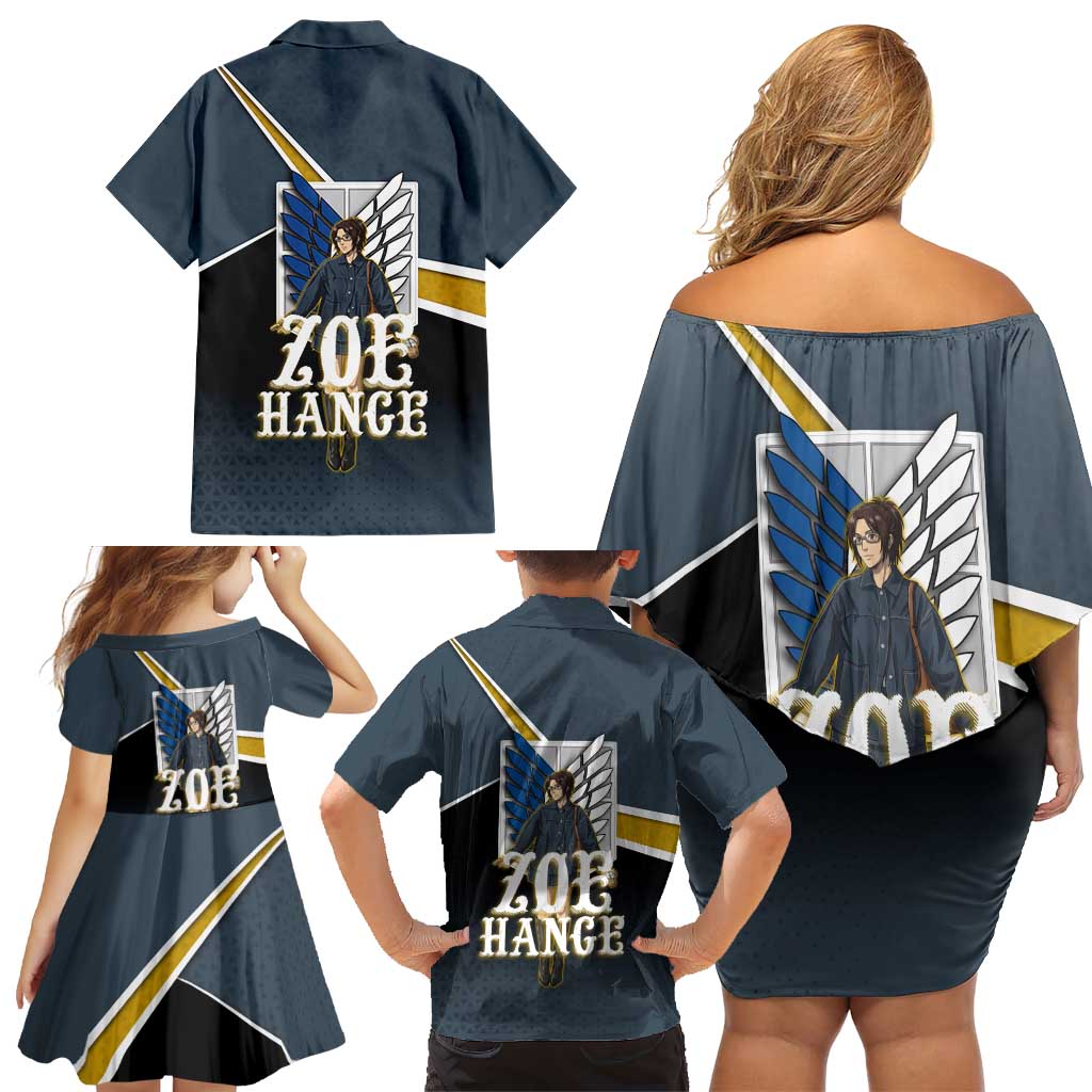 Zoe Hange Attack on Titan Family Matching Off Shoulder Short Dress and Hawaiian Shirt Anime Urban Chic Illustration