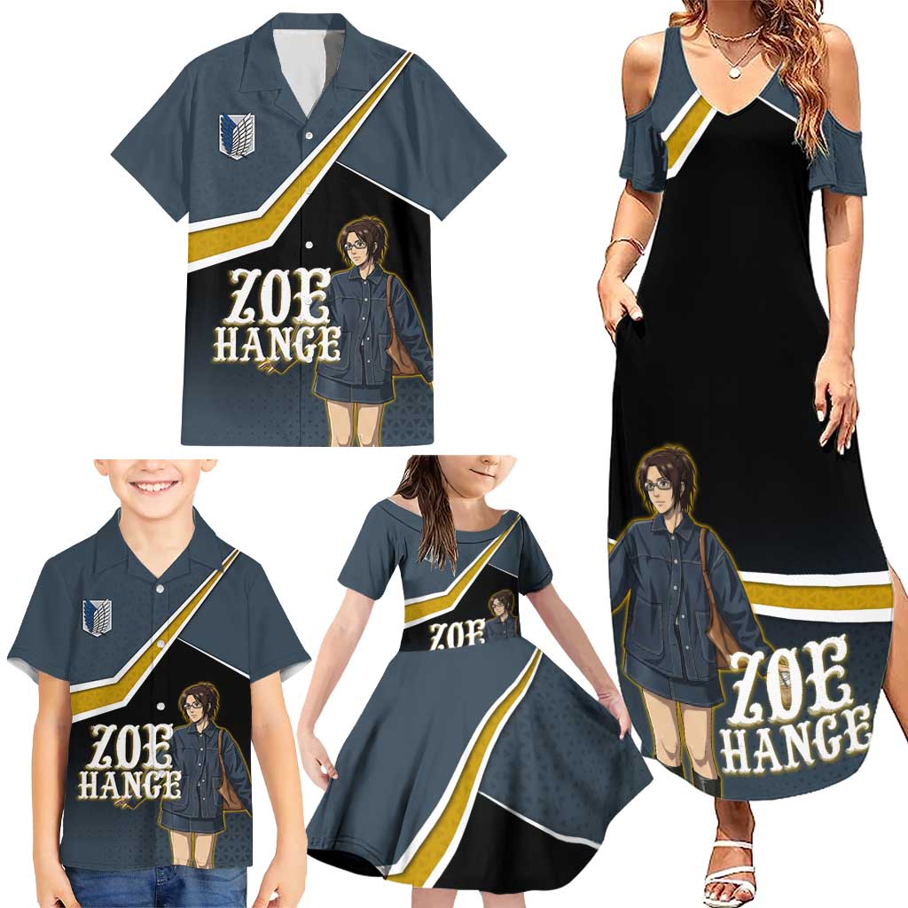 Zoe Hange Attack on Titan Family Matching Summer Maxi Dress and Hawaiian Shirt Anime Urban Chic Illustration