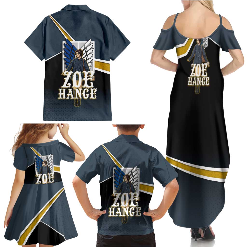 Zoe Hange Attack on Titan Family Matching Summer Maxi Dress and Hawaiian Shirt Anime Urban Chic Illustration