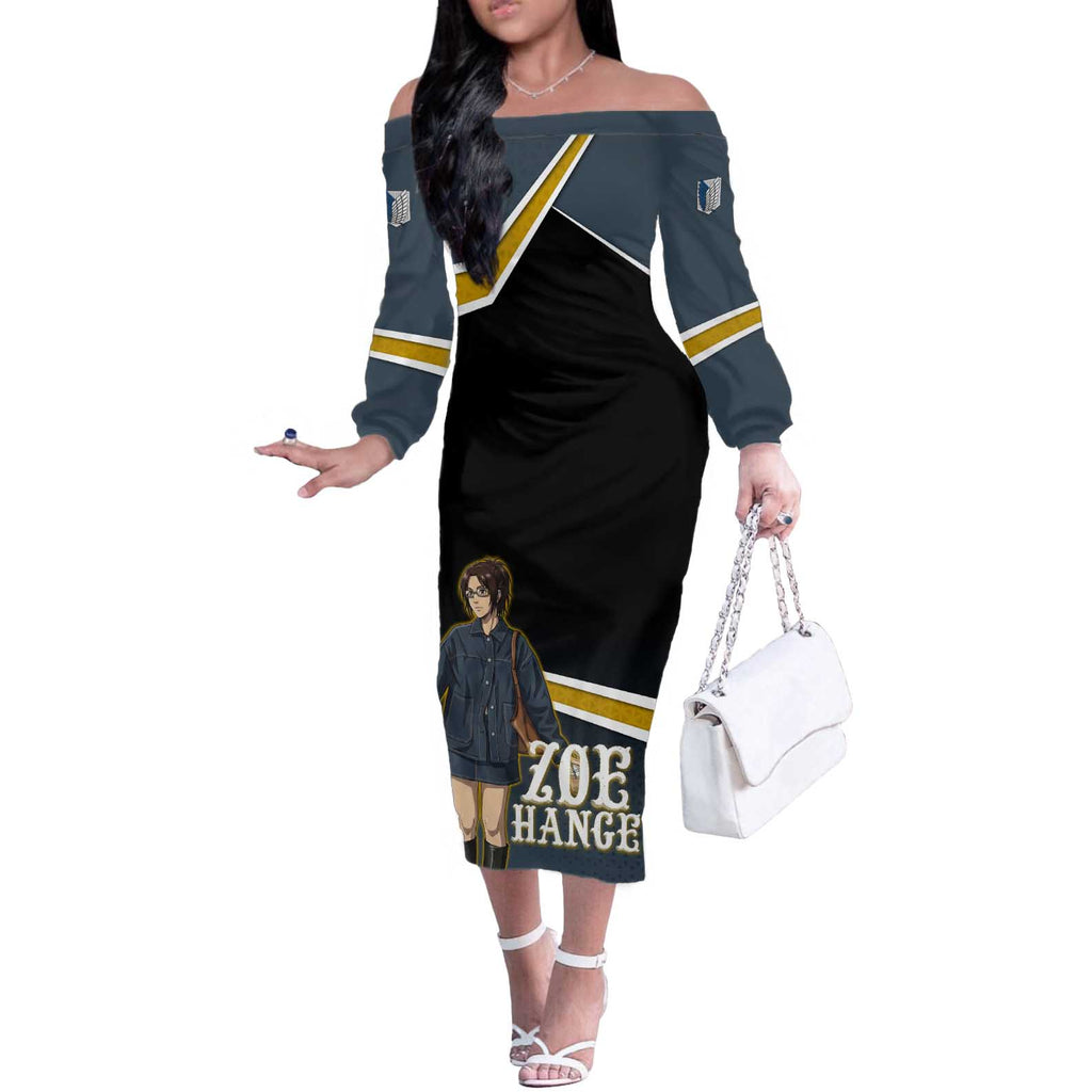 Zoe Hange Attack on Titan Off The Shoulder Long Sleeve Dress Anime Urban Chic Illustration