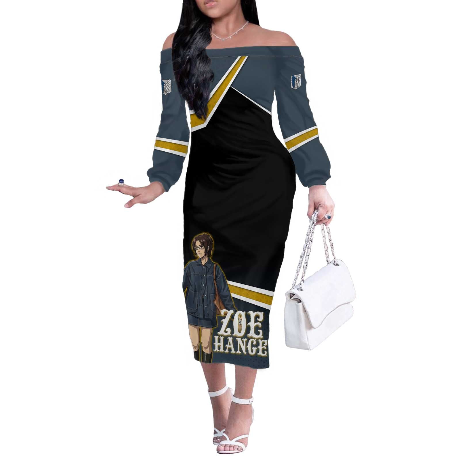 Zoe Hange Attack on Titan Off The Shoulder Long Sleeve Dress Anime Urban Chic Illustration