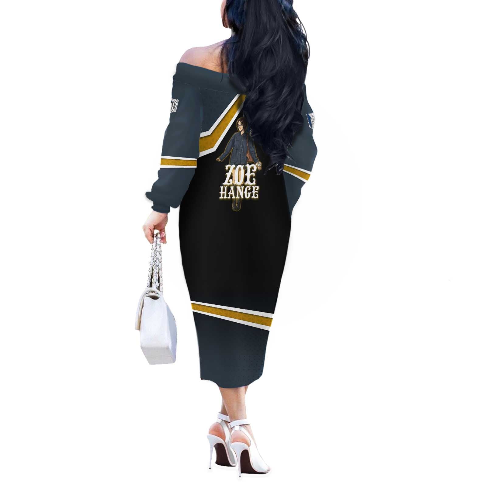 Zoe Hange Attack on Titan Off The Shoulder Long Sleeve Dress Anime Urban Chic Illustration