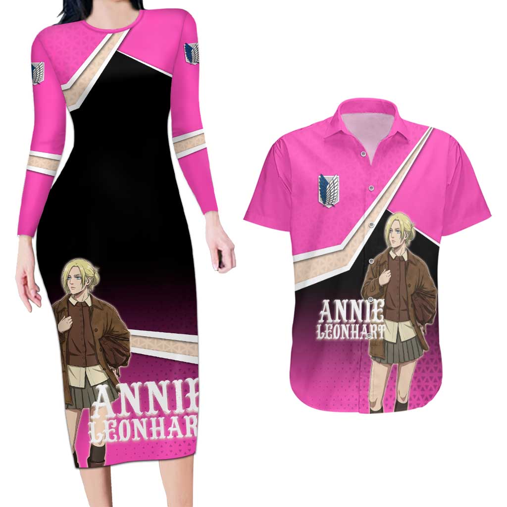 Annie Leonhart Attack on Titan Couples Matching Long Sleeve Bodycon Dress and Hawaiian Shirt Anime Preppy Streetwear Style