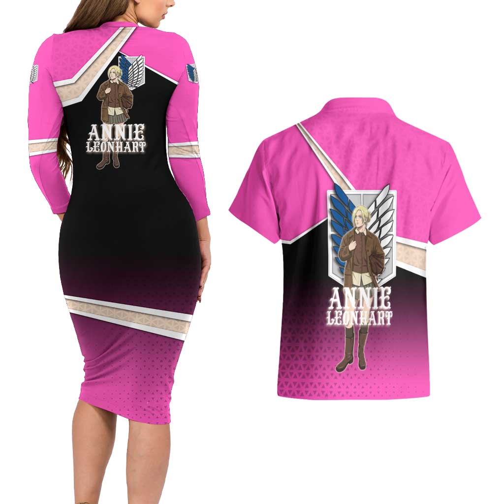 Annie Leonhart Attack on Titan Couples Matching Long Sleeve Bodycon Dress and Hawaiian Shirt Anime Preppy Streetwear Style