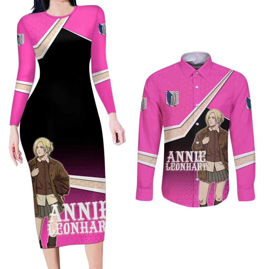 Annie Leonhart Attack on Titan Couples Matching Long Sleeve Bodycon Dress and Long Sleeve Button Shirt Anime Preppy Streetwear Style