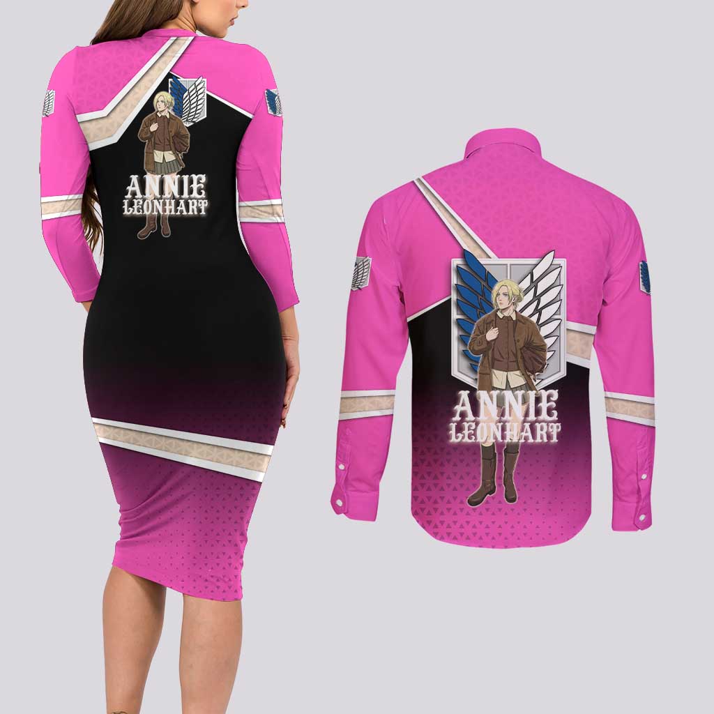 Annie Leonhart Attack on Titan Couples Matching Long Sleeve Bodycon Dress and Long Sleeve Button Shirt Anime Preppy Streetwear Style