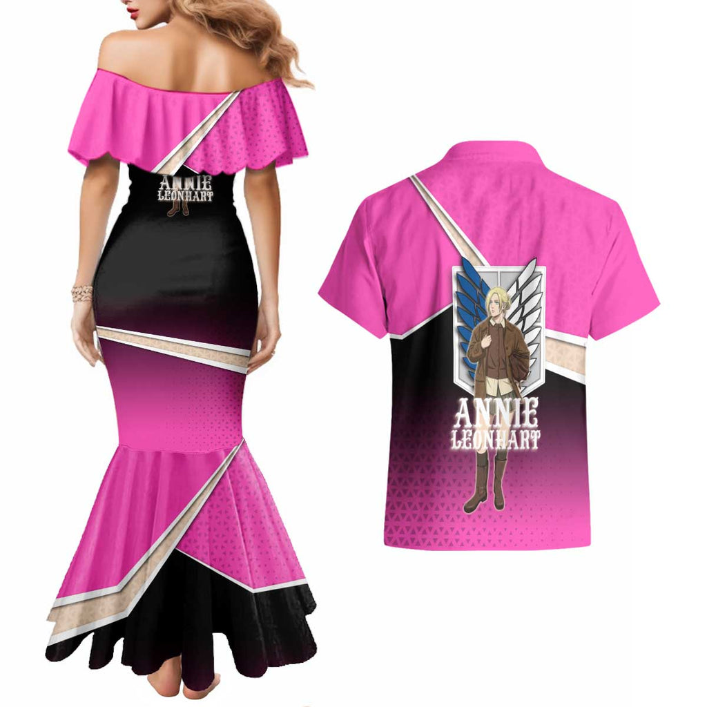 Annie Leonhart Attack on Titan Couples Matching Mermaid Dress and Hawaiian Shirt Anime Preppy Streetwear Style