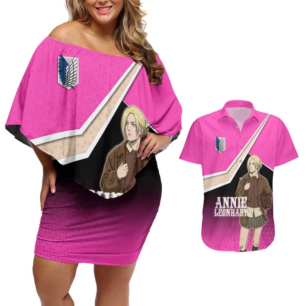 Annie Leonhart Attack on Titan Couples Matching Off Shoulder Short Dress and Hawaiian Shirt Anime Preppy Streetwear Style
