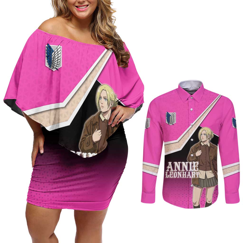 Annie Leonhart Attack on Titan Couples Matching Off Shoulder Short Dress and Long Sleeve Button Shirt Anime Preppy Streetwear Style