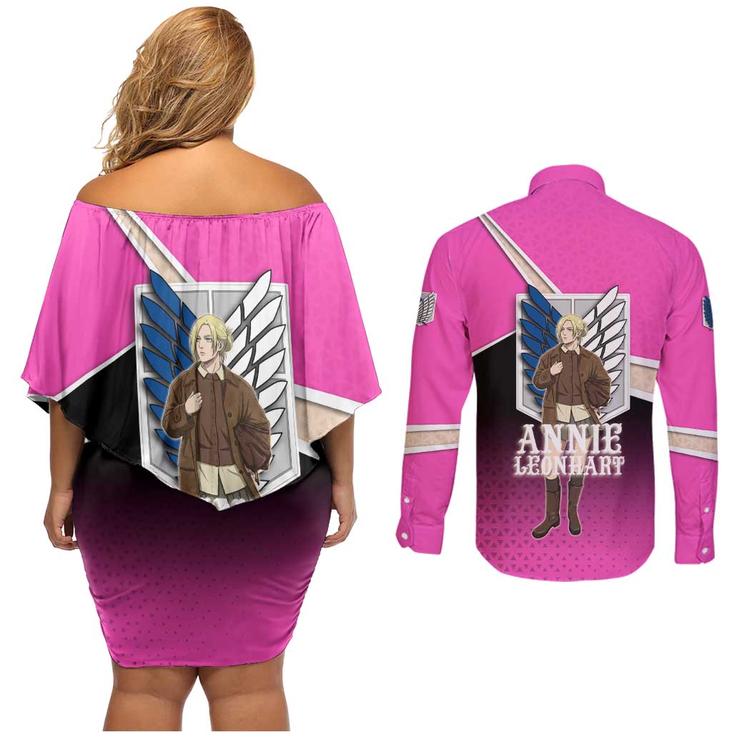 Annie Leonhart Attack on Titan Couples Matching Off Shoulder Short Dress and Long Sleeve Button Shirt Anime Preppy Streetwear Style