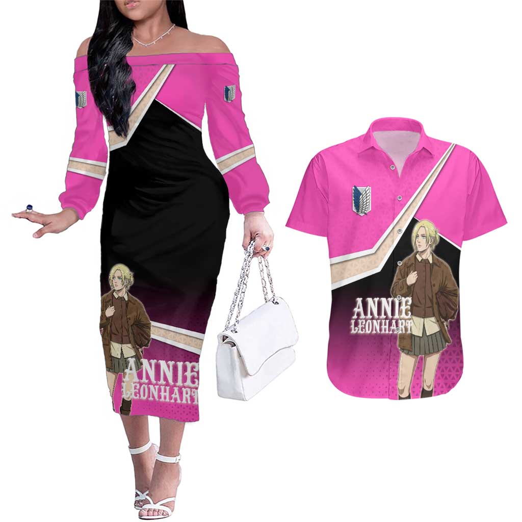 Annie Leonhart Attack on Titan Couples Matching Off The Shoulder Long Sleeve Dress and Hawaiian Shirt Anime Preppy Streetwear Style