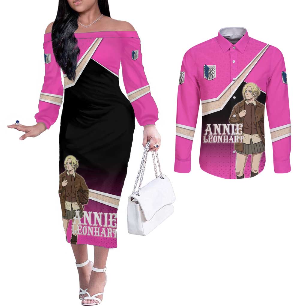 Annie Leonhart Attack on Titan Couples Matching Off The Shoulder Long Sleeve Dress and Long Sleeve Button Shirt Anime Preppy Streetwear Style