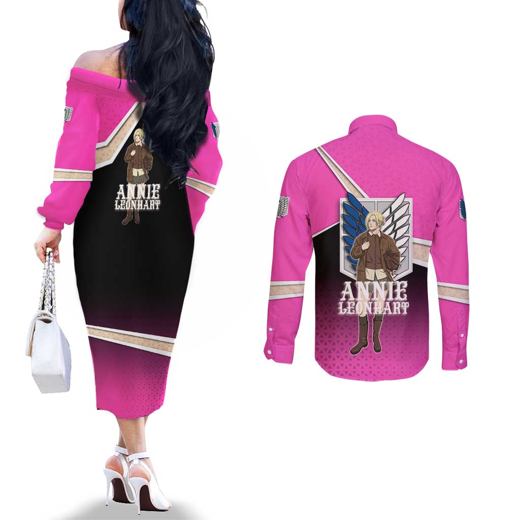 Annie Leonhart Attack on Titan Couples Matching Off The Shoulder Long Sleeve Dress and Long Sleeve Button Shirt Anime Preppy Streetwear Style