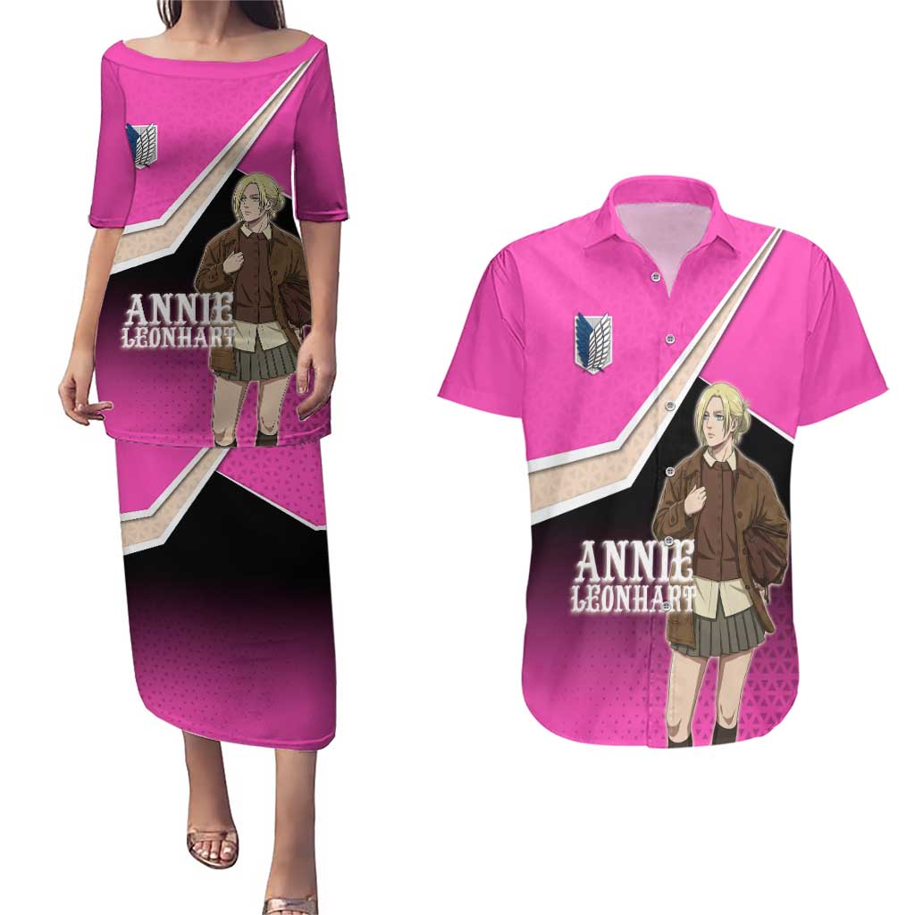 Annie Leonhart Attack on Titan Couples Matching Puletasi and Hawaiian Shirt Anime Preppy Streetwear Style