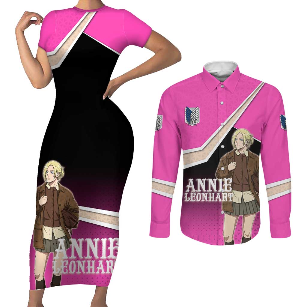 Annie Leonhart Attack on Titan Couples Matching Short Sleeve Bodycon Dress and Long Sleeve Button Shirt Anime Preppy Streetwear Style