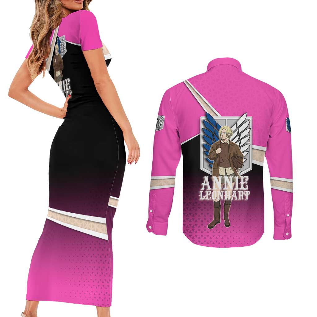 Annie Leonhart Attack on Titan Couples Matching Short Sleeve Bodycon Dress and Long Sleeve Button Shirt Anime Preppy Streetwear Style