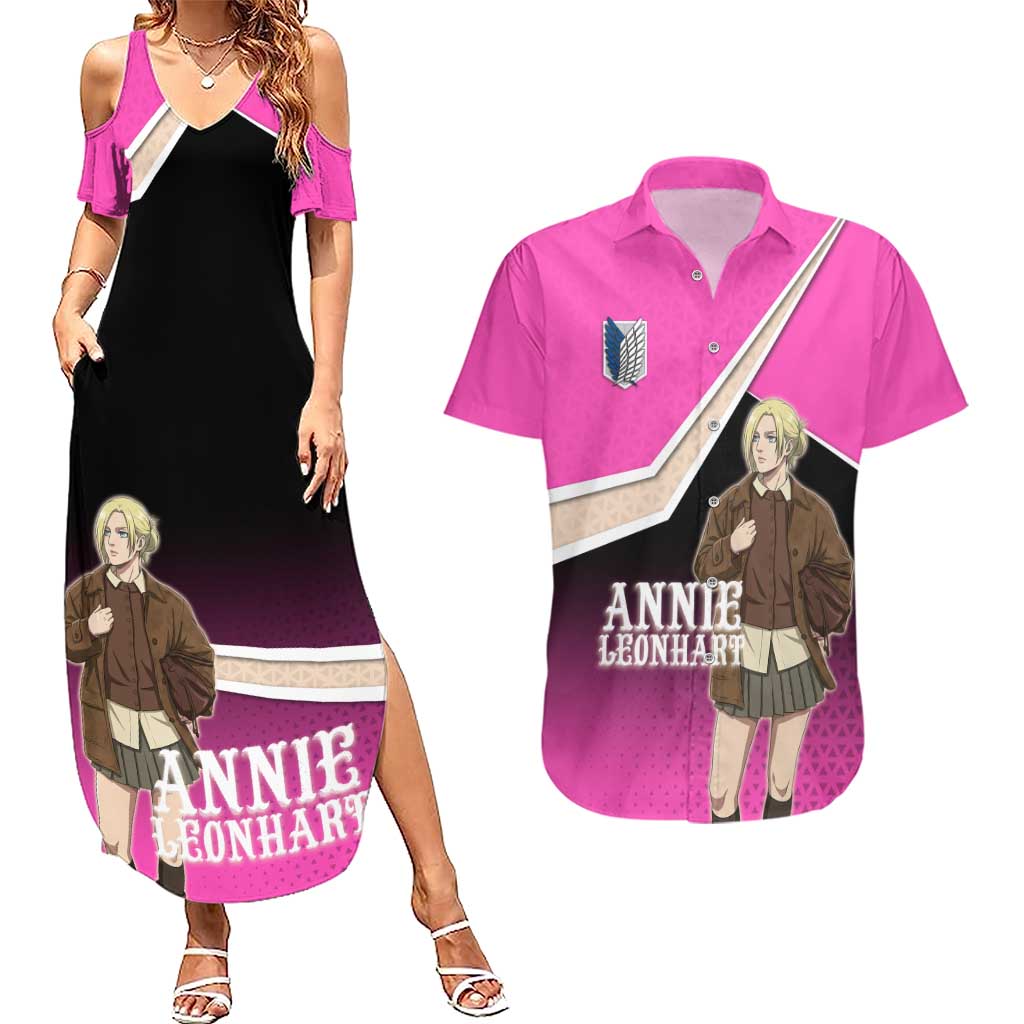 Annie Leonhart Attack on Titan Couples Matching Summer Maxi Dress and Hawaiian Shirt Anime Preppy Streetwear Style