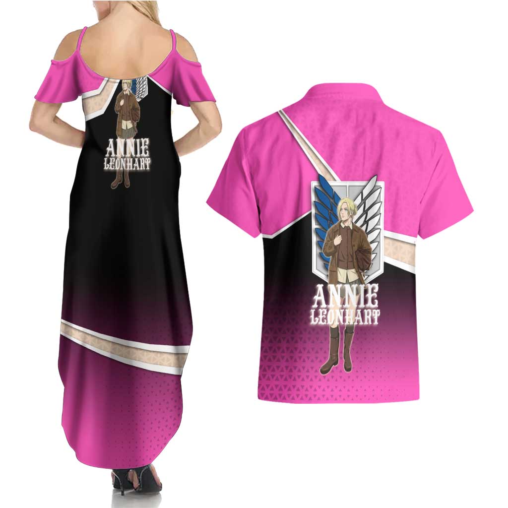 Annie Leonhart Attack on Titan Couples Matching Summer Maxi Dress and Hawaiian Shirt Anime Preppy Streetwear Style