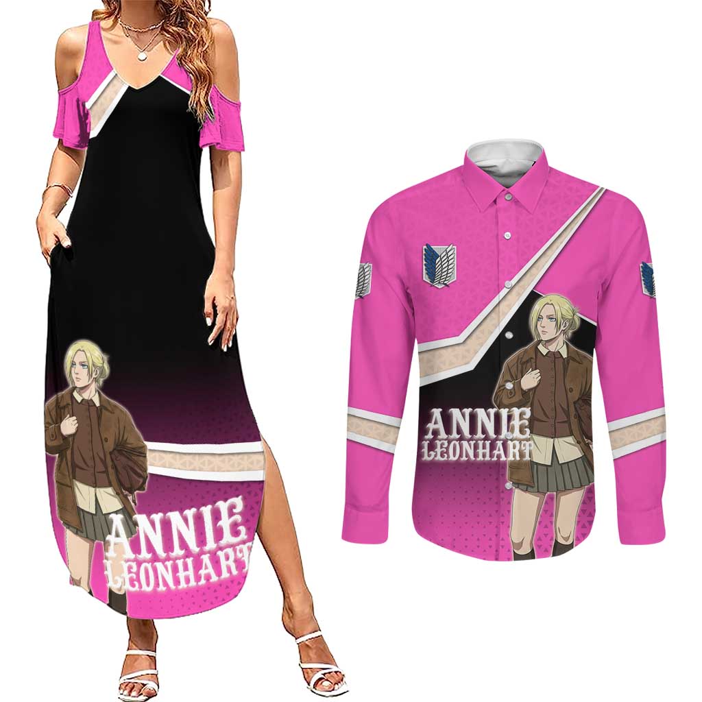 Annie Leonhart Attack on Titan Couples Matching Summer Maxi Dress and Long Sleeve Button Shirt Anime Preppy Streetwear Style