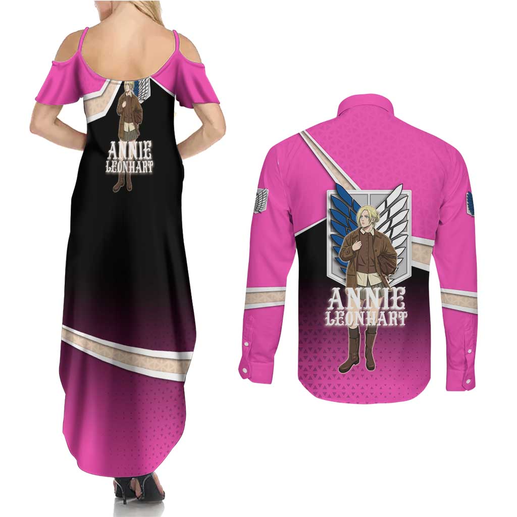 Annie Leonhart Attack on Titan Couples Matching Summer Maxi Dress and Long Sleeve Button Shirt Anime Preppy Streetwear Style